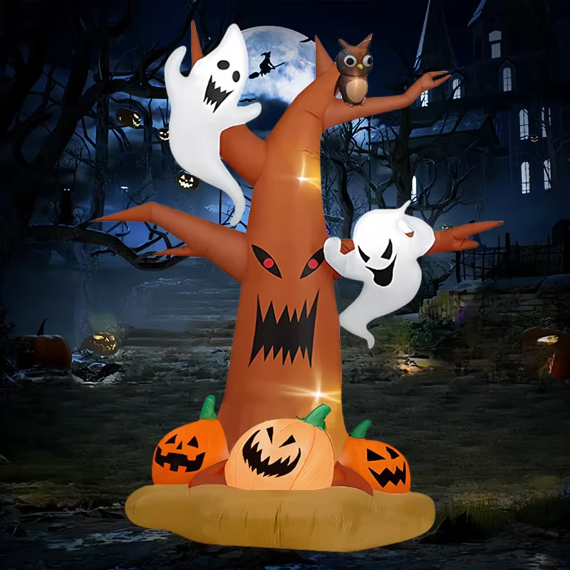 Halloween Aufblasbarer Kürbis-Gespenst-Modell-Dekoration für Außenpartys im amerikanischen Stil, LED-Beleuchteter Baum