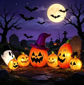 Halloween Opblaasbare Pompoenen Geest 1,8 m LED Verlichte Buiten Tuin Decoratie Opblaasbare Jack O'Lantern met Heksenhoed Feestdecoratie