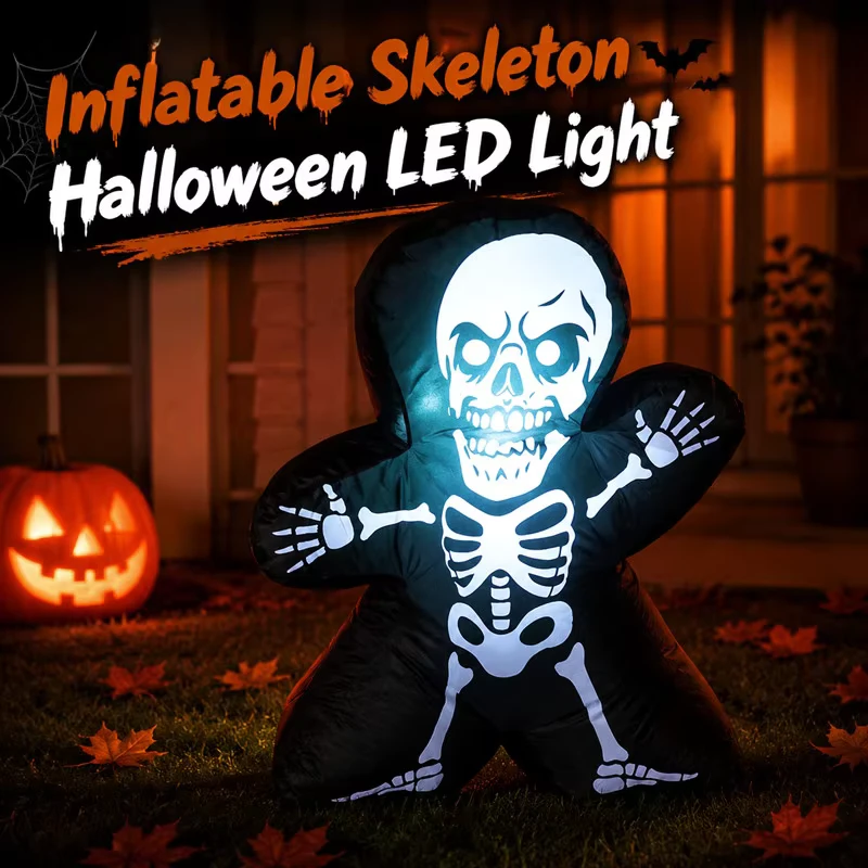 Esqueleto inflable de Halloween, exhibición de luces LED, decoración exterior de Halloween