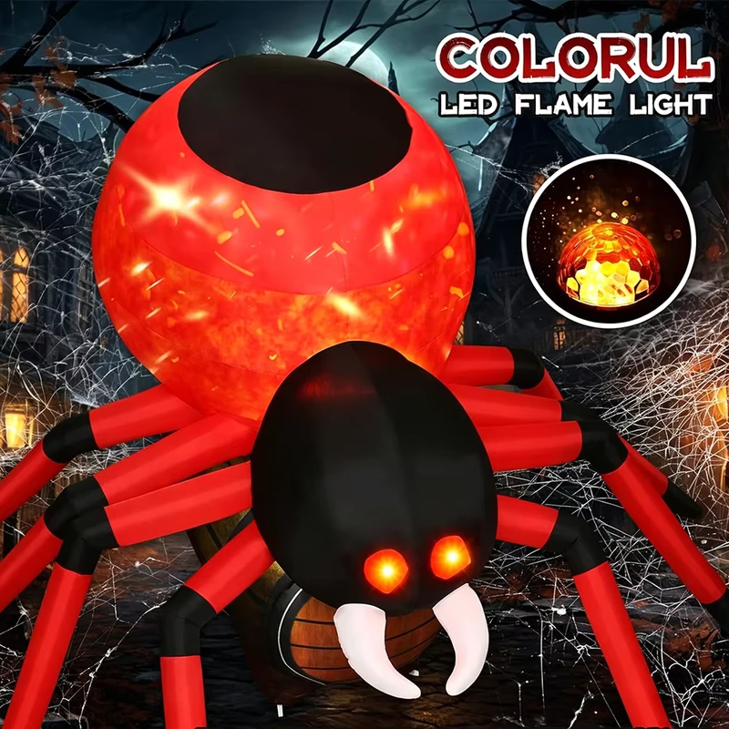 Ragno di Halloween Seduto su un Barile Gonfiabile con Luce LED, Decorazione da Giardino, Giocattolo Gonfiabile Cartoon