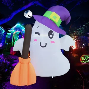 Halloween Supplies Model 21205 Magic Hat Ghost Broom LED Light-Up Inflatable Model Garden Decoration Horror