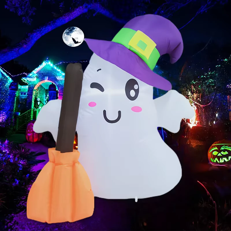 Fournitures d'Halloween, modèle 21205, chapeau magique, fantôme, balai, modèle gonflable lumineux, décoration de jardin, horreur