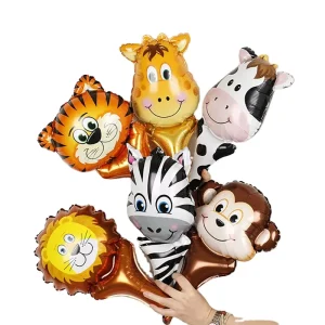 Handled Animal Head Foil Balloons Tiger Lion Inflatable Air Balloon Jungle Theme Kids Toy Birthday Party Decoration