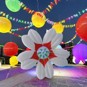 Hanging LED Light Flower 2m Giant Inflatable Flower Decoration Lily Inflatable LED White Lily Inflatable Led Flower