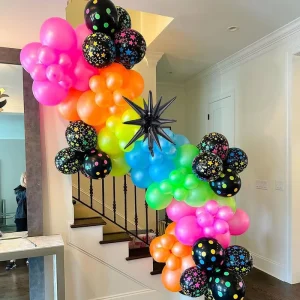 Happy Birthday Rainbow Balloon Arch Kit Party Decorations Fluorescent Color Self Inflating Latex Balloon Garland