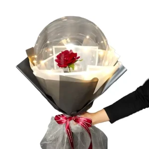 Happy Birthday Valentine’s Day Ballon Wedding Party Gift Bubble Clear Ballon Led Light Rose Flower Bobo Balloon with Rose Inside