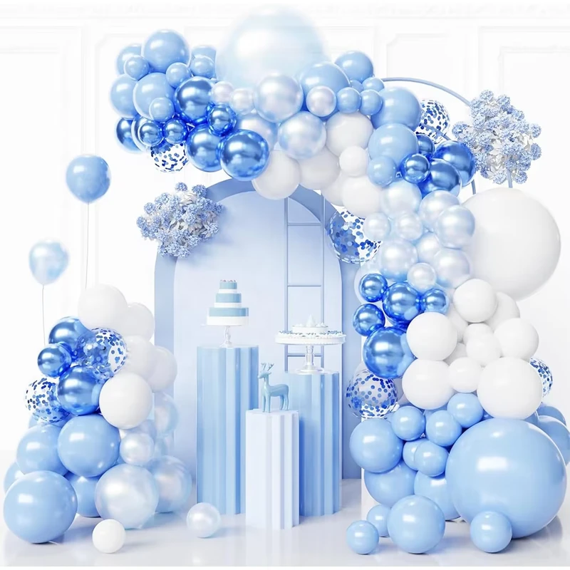 Happy Birthday Hochzeit Baby Shower Chromblau Hellblau und Weiße Ballon-Girlande Bogen Kits Set