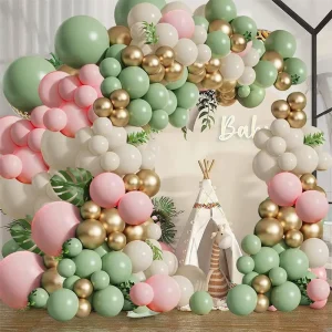 Gelukkige Verjaardag Bruiloft Babyshower Feestdecoratie Avocado Groen Roze Zand Wit Chroom Gouden Ballonboog Garland Kits Set