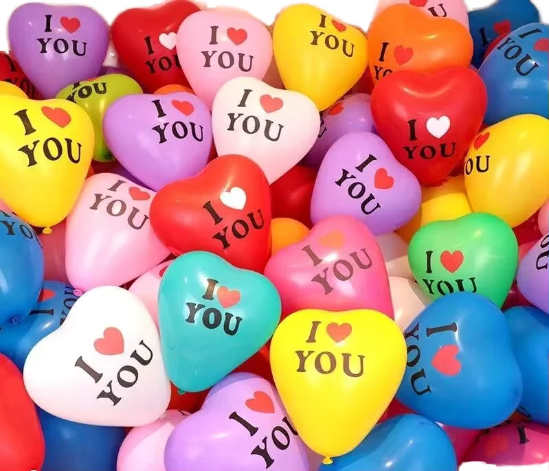 Decoración de fiesta de San Valentín, aniversario de boda, cumpleaños, globo de látex personalizado de 10 pulgadas "Te amo" con logo