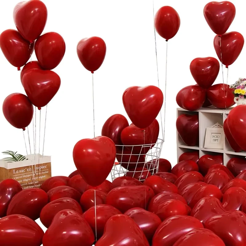 Ballons en latex rouge rubis pour la Saint-Valentin, cœur gonflable, ballon à air hélium, fournitures pour mariage et fête