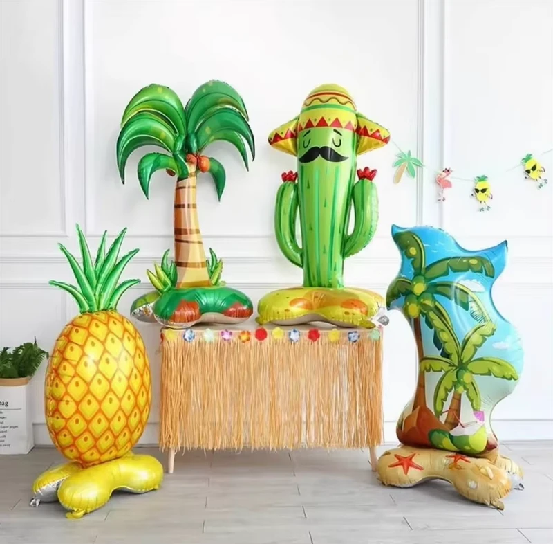 Décoration de fête hawaïenne, ballons en forme d'ananas, arbre de noix de coco, cactus, ballons en aluminium debout