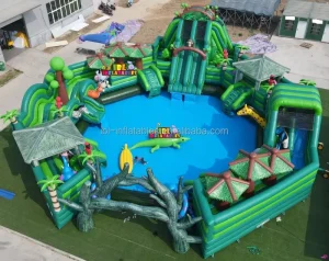 重耐久商業用 0.55mm PVC 巨大トロピカルジャングルインフレータブルウォーターパーク 屋外アクア施設 子供と大人のパーティー用