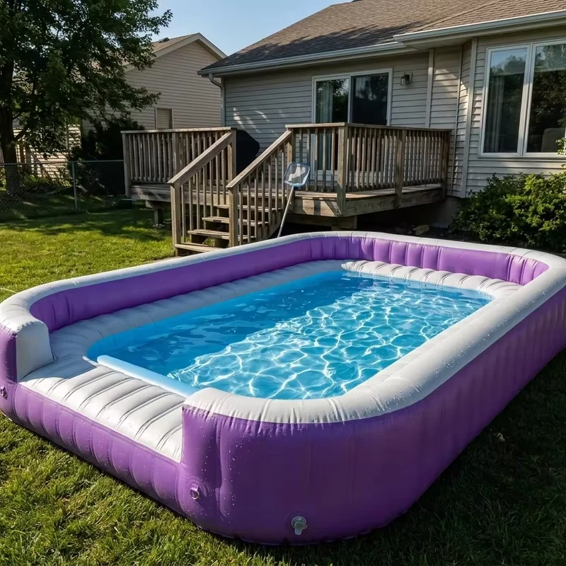 Kolam Renang Inflatable Tahan Lama dengan Kursi Terintegrasi, Kolam Renang Besar di Atas Tanah untuk Santai Musim Panas di Halaman Belakang