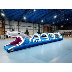 Heavy Duty Inflatable Water Slide Giant Shark Green Marble Slip Pool with Nip Slip Design PVC