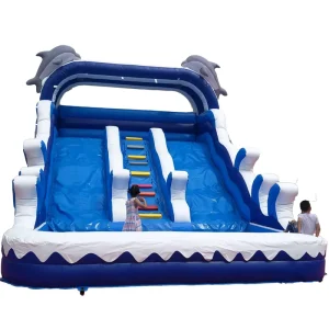 Heavy Duty Inflatable Water Slides Blue Wave Water Slide with Swimming Pool