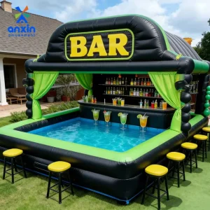 Bar gonfiabile in PVC resistente con piscina d'acqua, bar tiki gonfiabile personalizzato per feste estive in spiaggia e giardino