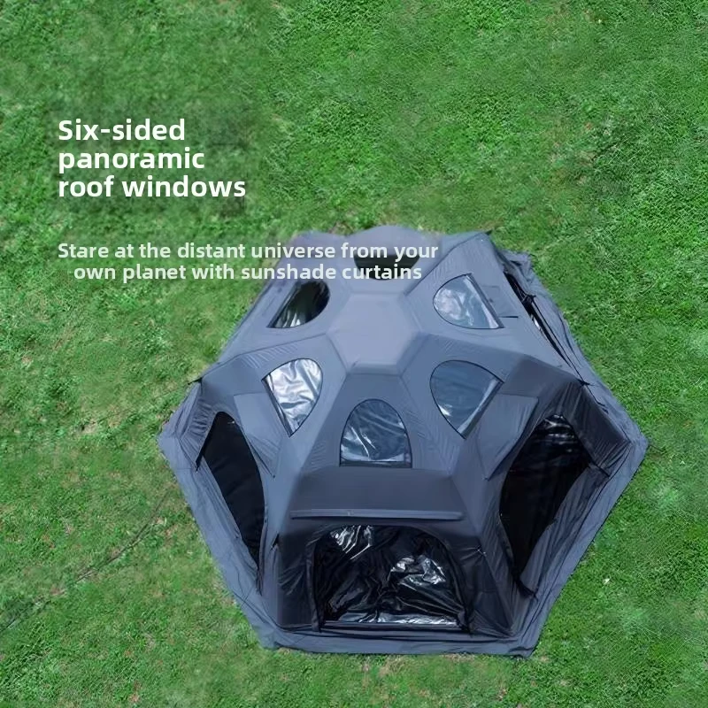 Tenda Inflatable Globe Hexagonal, Ruang Besar dengan Pandangan 360 Derajat, Tahan Air, Tahan Angin, Portable untuk Camping Keluarga Musim Empat