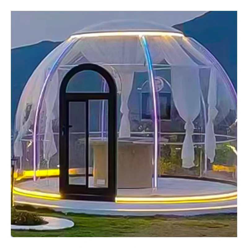 Maison de tente gonflable transparente haut de gamme, tente de camping extérieure, chambre de luxe en métal, revêtement en poudre pour les vacances des célébrités