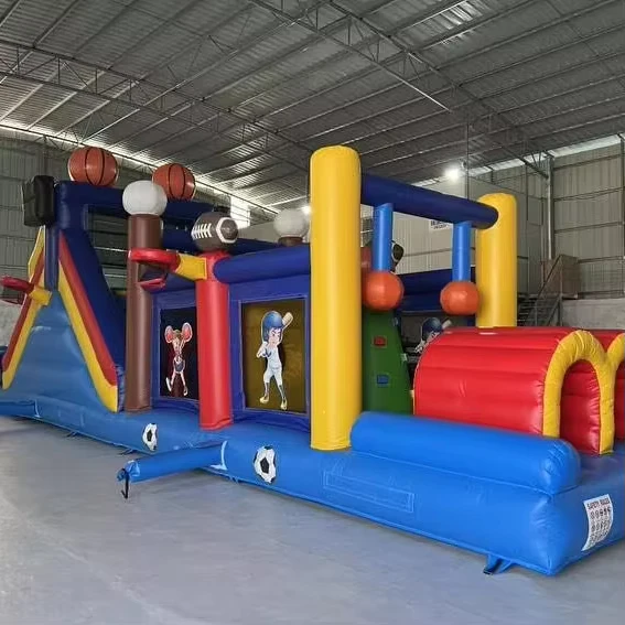 Corso ad ostacoli gonfiabile in PVC di alta qualità 12x3m per noleggi per feste, include soffiatore, facile da montare, garanzia di 2-3 anni