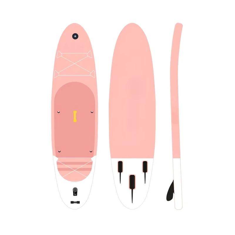 แผ่นพายยืนขึ้นเป่าลม IBoard ISUP คุณภาพสูง สีชมพู พร้อมชุดครบชุดสำหรับใช้ในทะเลสาบและแม่น้ำ
