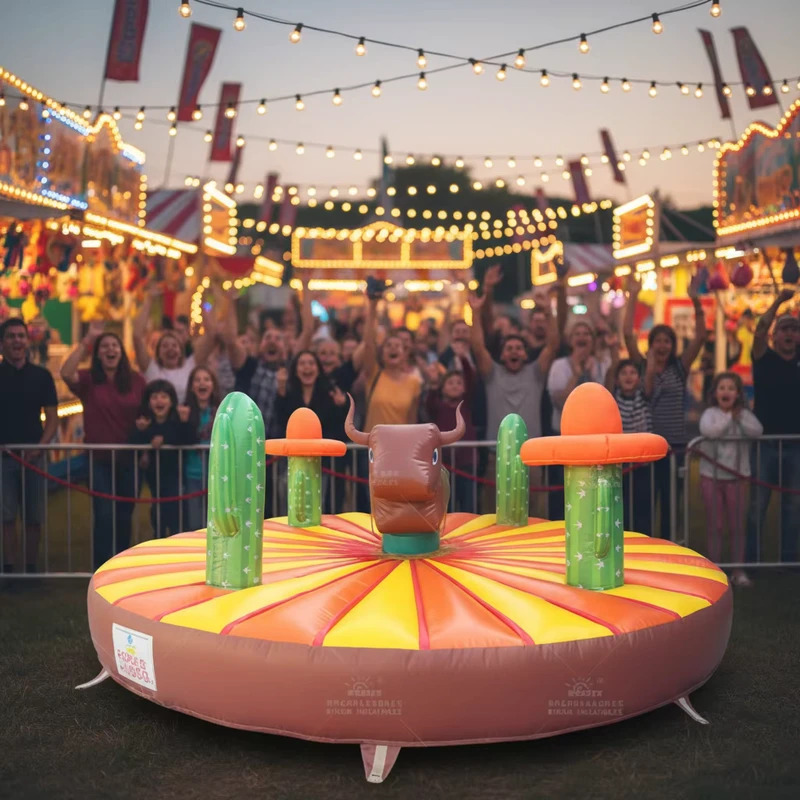 High Quality Inflatable Rodeo Cow Game Pull Down Riding Bull Game Round Inflatable Bull Rides for Sale