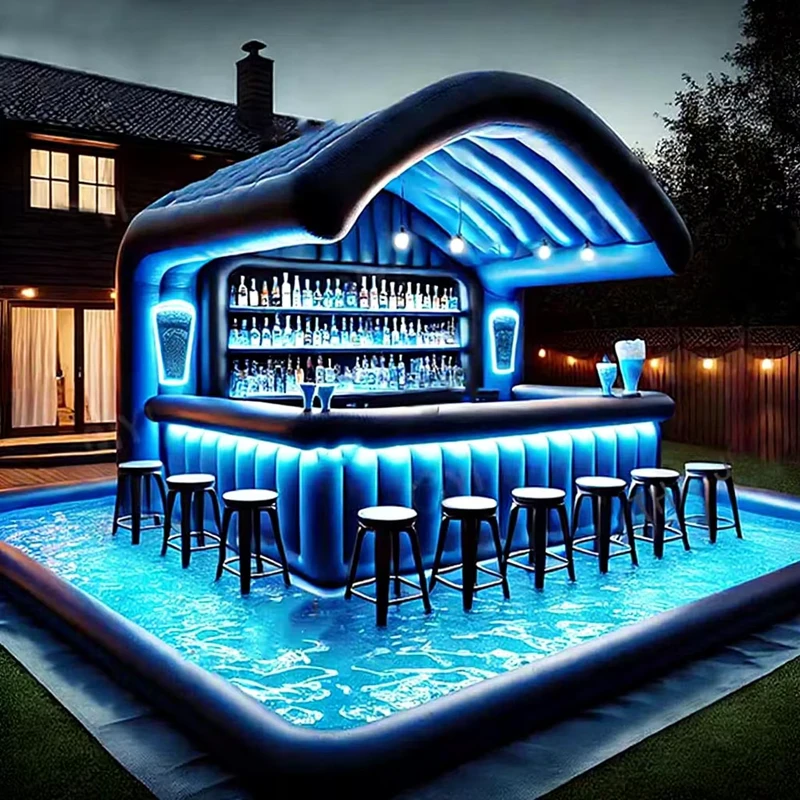 Sofa Lounger Bar Kolam Inflatable Berkualitas Tinggi untuk Banyak Orang, Barapung Santai untuk Taman Hiburan