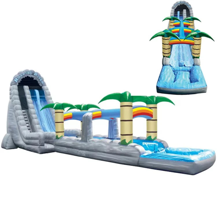 Château gonflable de divertissement de haute qualité, toboggan aquatique commercial, toboggan aquatique tropical avec piscine