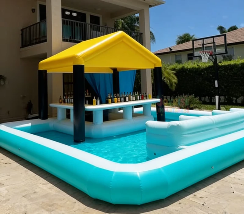 High Quality PVC Inflatable Pool Bar with Seats Inflatable Bar Tent with Water Pool for Adult and Kids