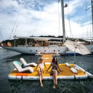 Plataforma Flotante de Tejido de Teak de Alta Calidad para Jet Ski, Isla de Yate Inflable para Surfing