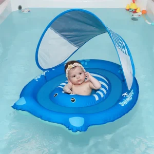 Hight Quality Inflatable Blue Bear Baby Swimming Rings Product for Summer Kids Seat Float Child Swim Ring With Canopy