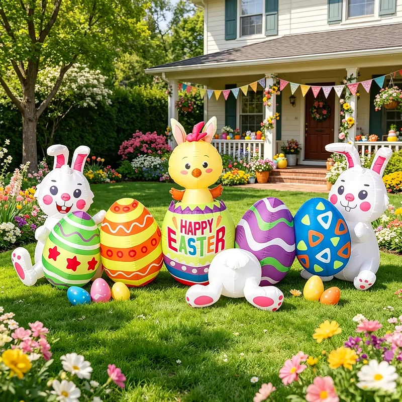 Decorazioni LED Gonfiabili per Pasqua con Coniglietti e Pulcini