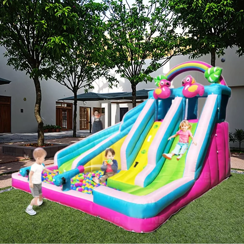 家庭用ジャンピングバウンシーキャッスル 子供用充気バウンスハウスコンボ 水滑り台付き