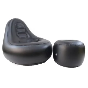 Home Use PVC Customized Air Sofa Folding Inflatable Furniture Lounge Chair Living Room Flocked Black Relaxing Chair