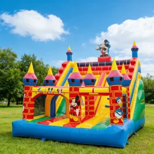 Home-use Cartoon PVC Inflatable Jumper Castle with Slide Combo for Rental Kids Bounce House 4x6m 500KG Capacity Easy Setup