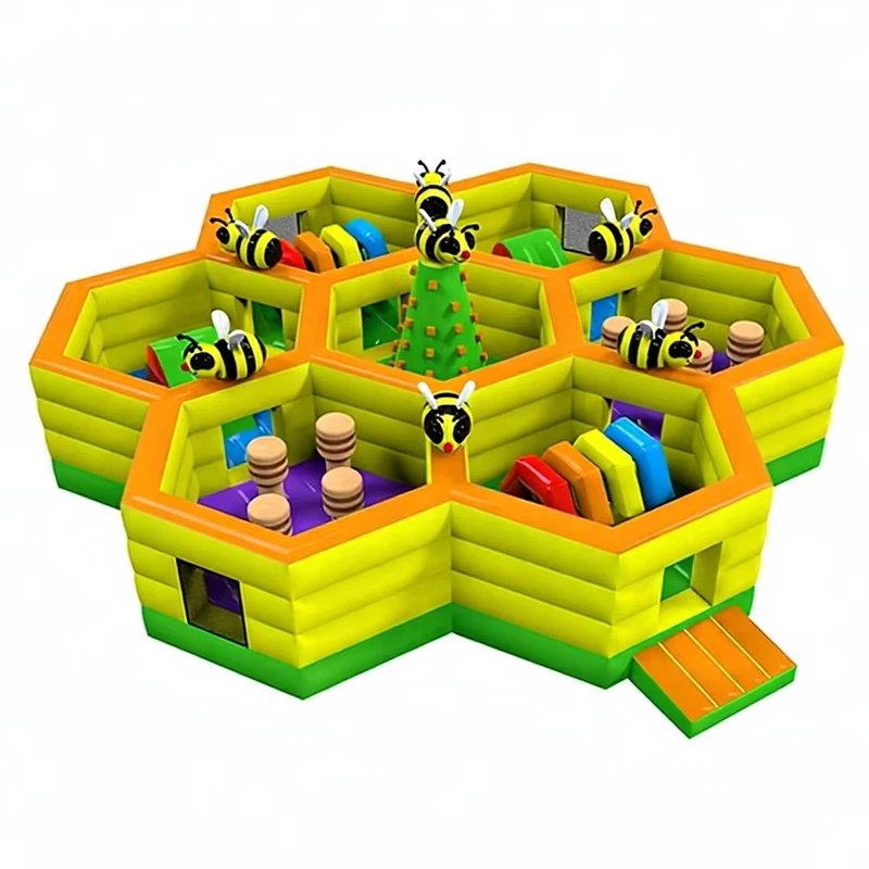Honeycomb Theme Amusement Park Inflatable Obstacle Course with Nylon Material 11*3.5m Portable