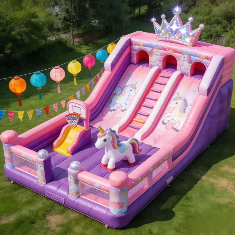 Nhà nhảy bouncy chủ đề động vật kẹo ngựa kết hợp công viên ngoài trời với cầu trượt khổng lồ