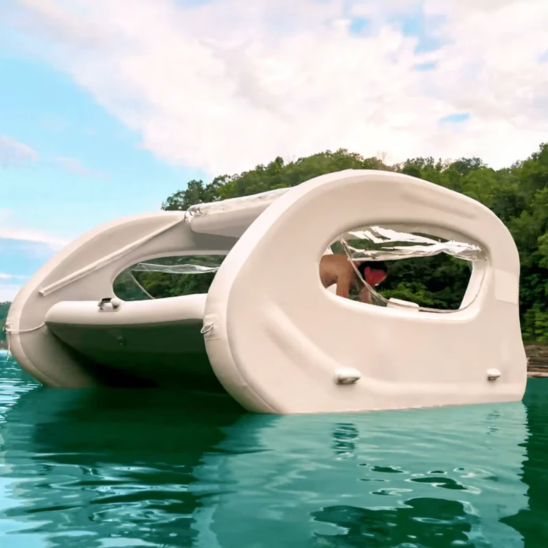 House Boat Inflatable Electric Boat 3 to 10 Person Use White Gray Comfort Space