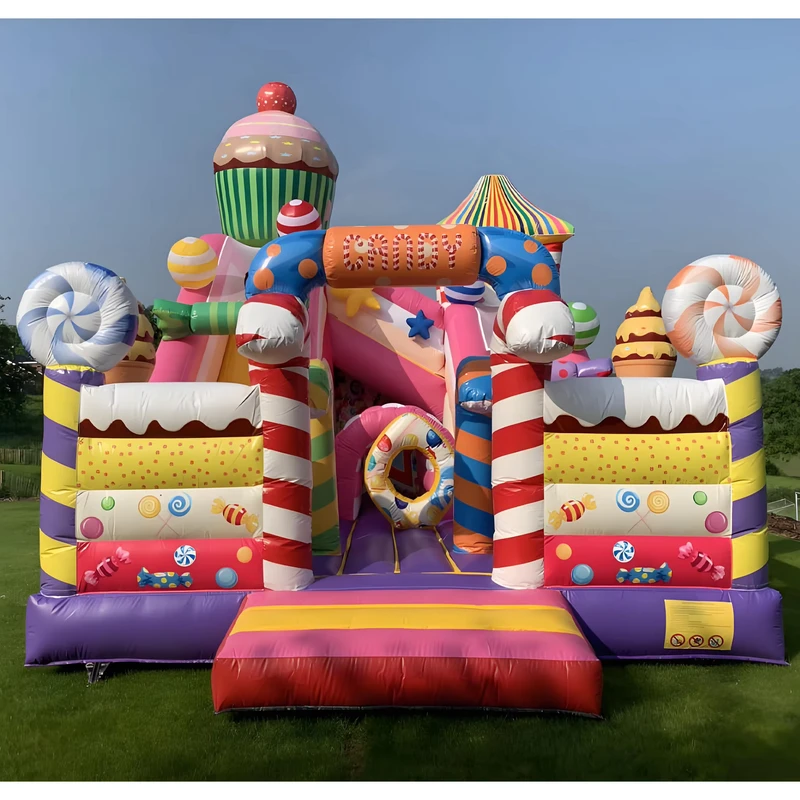 Huatong Opblaasbaar Springkasteel met Glijbaan Opblaasbare Speelplaats Combo Roze Snoep Springkasteel voor Kinderen