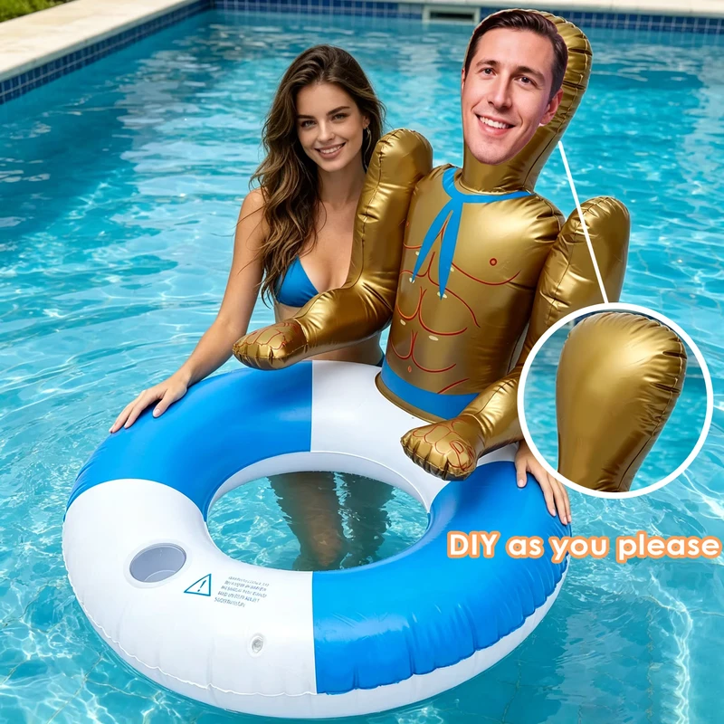 Anel de Natação Inflável Hunky Buddies com Suporte para Copo para Brinquedos de Festa na Piscina para Adultos/Crianças Relaxando & Anel Hunk na Piscina