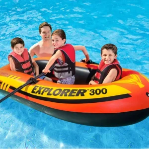 INTEX 58332 Orange Explorer Eco Friendly PVC Paddle Triple Person Inflatable Boat Kayak 2.1 3m Kids Adults Water Sports Fishing