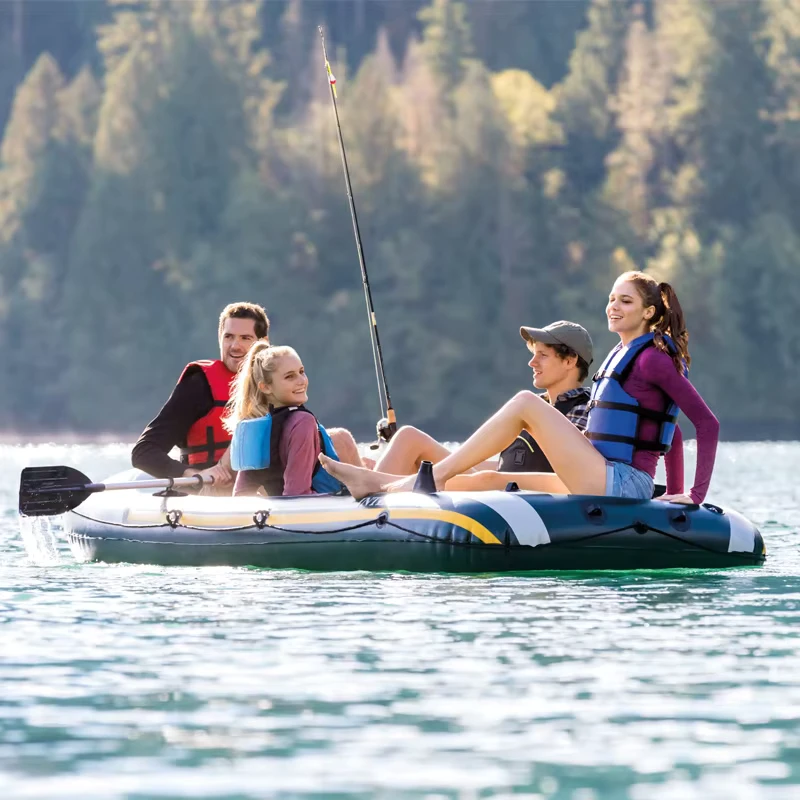 INTEX SEAHAWK 68351 4 Persoons Opblaasbare Vissersboot Drijvende Raft Peddelpomp Dinghy 3 Luchtkamers 0,75 mm PVC TUV Goedgekeurd