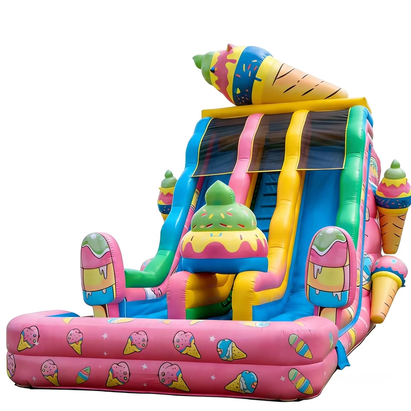 Ice Cream Candy Themed Triple Lane Inflatable PVC Eco Friendly Water Slide Kids Sweet Adventure Play Equipment Commercial Grade