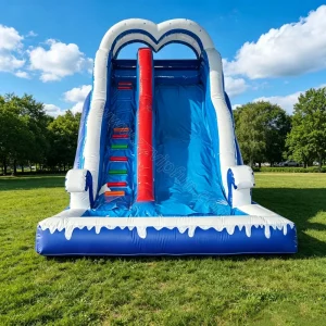 Ice Themed Inflatable Water Slide with Heart Top Splash Pool Commercial Grade PVC Blow up Water Slide for Party Rental