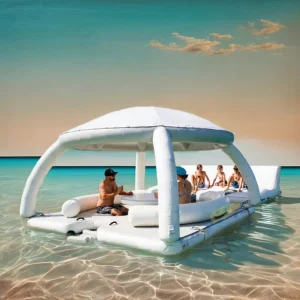 Model Perahu Pulau Pantai Inflatable Mengapung untuk Olahraga Air di Rumah, Bermain di Kolam Pantai atau Laut
