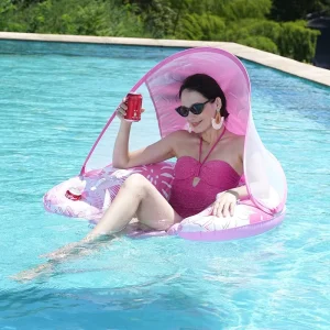 In Stock U Shaped Inflatable Pool Lounger Thickened Leaf Patterned Air Sofa with Canopy Pool Float Chair