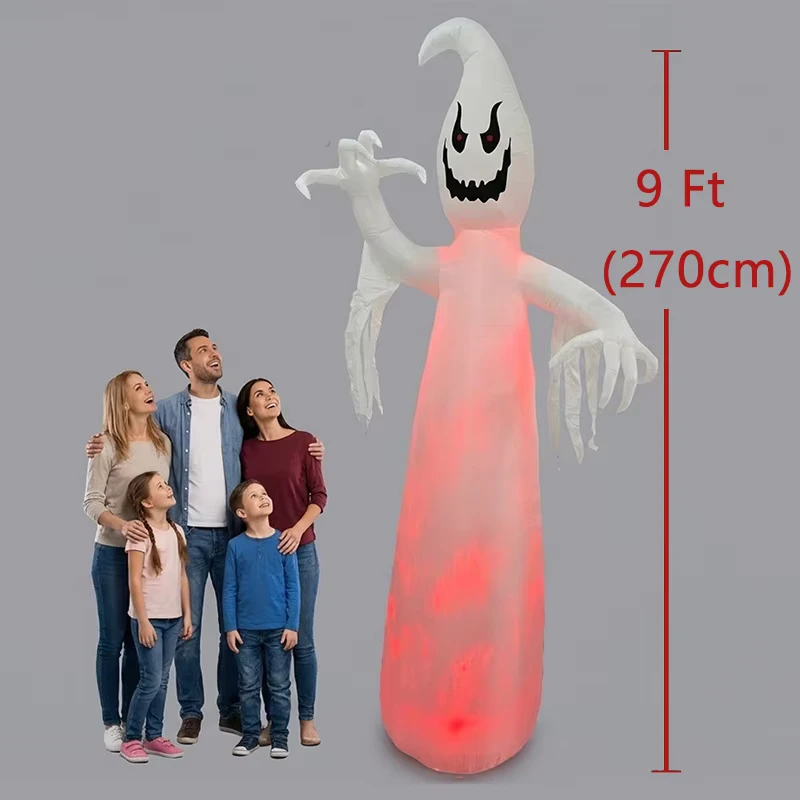 Op voorraad: 2,7 meter opblaasbare Halloween-decoratie, spook LED-vlamlichten, eng ornament voor de tuin, model 19044D UU