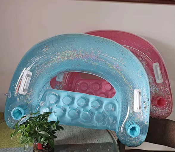 Opblaasbare Lucht Strand Sofa Zwembad Drijvende Ligstoel met Glitter