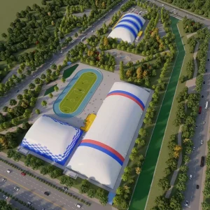 Domo Inflable de Aire para Deportes Estructura de Membrana PVDF Multiusos para Campos de Fútbol, Tenis y Baloncesto