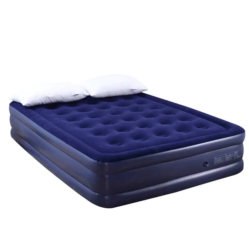 Colchão de Ar Inflável de Dupla Altura, Cama de Ar Elevada com Almofada Embutida para Camping, Cama Inflável Portátil