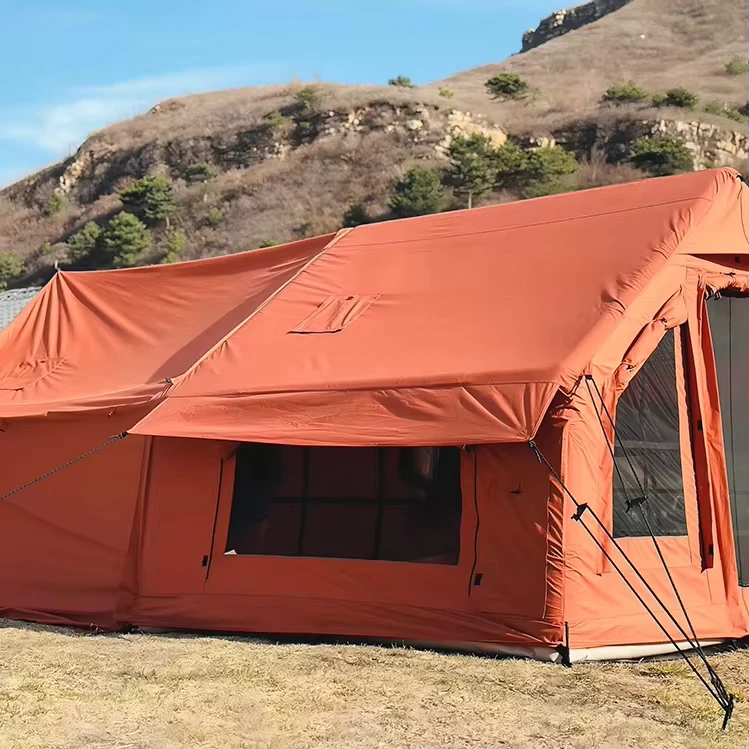 Tenda Inflável com Teto para Camping Leve Conveniente ao Ar Livre Rápido de Abrir Viagem Portátil em Tecido Oxford com Revestimento Preto